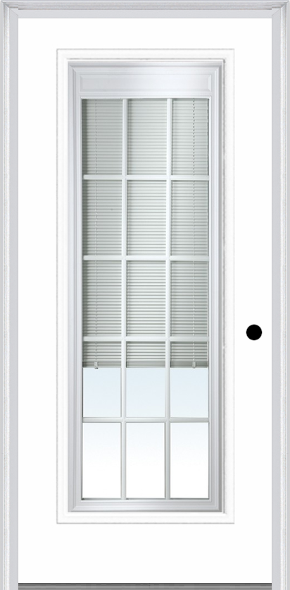 MMI FULL LITE RAISE/LOWER BLINDS 6'8" BUILDERS CLASSIC CLEAR LOW-E GLASS GRILLES BETWEEN GLASS FINGER JOINTED PRIMED EXTERIOR PREHUNG DOOR 689 RLB GBG