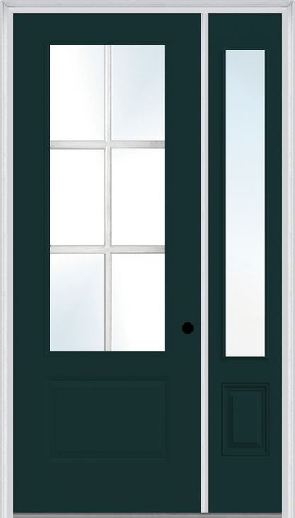 MMI 3/4 LITE 1 PANEL DIRECT GLAZED 3'0" X 8'0" FIBERGLASS SMOOTH PRO CLEAR GLASS EXTERIOR PREHUNG DOOR WITH 1 3/4 LITE 14 INCHES SIDELIGHT 608