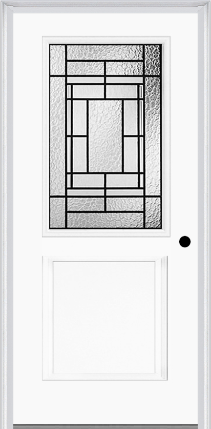 MMI 1/2 LITE 1 PANEL 6'8" FIBERGLASS SMOOTH PEMBROOK PATINA DECORATIVE GLASS EXTERIOR PREHUNG DOOR 682