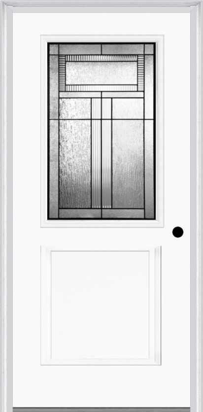 MMI 1/2 LITE 1 PANEL 6'8" FIBERGLASS SMOOTH ROYAL PATINA DECORATIVE GLASS EXTERIOR PREHUNG DOOR 682