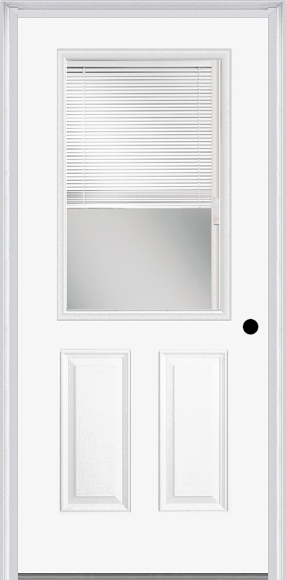 MMI 1/2 LITE 2 PANEL RAISE/LOWER BLINDS 6'8" BUILDERS CLASSIC CLEAR GLASS FINGER JOINTED PRIMED EXTERIOR PREHUNG DOOR 684 RLB