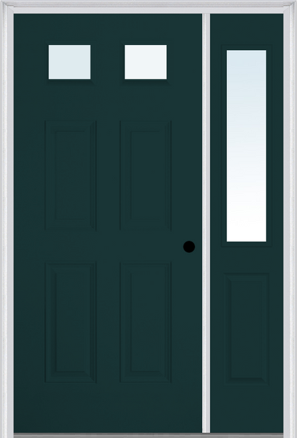 MMI 2-1/4 LITE 4 PANEL 3'0" X 6'8" FIBERGLASS SMOOTH EXTERIOR PREHUNG DOOR WITH 1 HALF LITE CLEAR GLASS SIDELIGHT 23