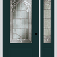 MMI 3/4 LITE 1 PANEL 6'8" FIBERGLASS SMOOTH EXPRESSIONS SATIN NICKEL EXTERIOR PREHUNG DOOR WITH 1 EXPRESSIONS SATIN NICKEL 3/4 LITE DECORATIVE GLASS SIDELIGHT 608