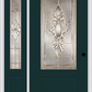 MMI 3/4 LITE 1 PANEL 3'0" X 6'8" FIBERGLASS SMOOTH HEIRLOOMS BRASS OR HEIRLOOMS SATIN NICKEL EXTERIOR PREHUNG DOOR WITH 1 HEIRLOOMS BRASS/SATIN NICKEL 3/4 LITE DECORATIVE GLASS SIDELIGHT 608