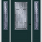 MMI 3/4 LITE 1 PANEL 6'8" FIBERGLASS SMOOTH RADIANT HUES NICKEL EXTERIOR PREHUNG DOOR WITH 2 RADIANT HUES NICKEL 3/4 LITE DECORATIVE GLASS SIDELIGHTS 608