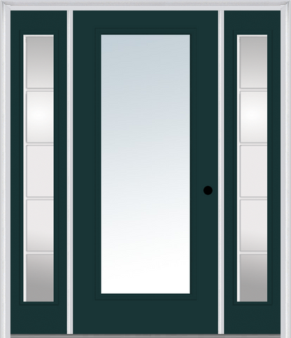 MMI FULL LITE 3'0" X 6'8" FIBERGLASS SMOOTH EXTERIOR PREHUNG DOOR WITH 2 FULL LITE SDL GRILLES GLASS SIDELIGHTS 59