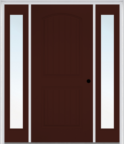 MMI 2 PANEL ARCH PLANKED 3'0" X 6'8" FIBERGLASS SMOOTH EXTERIOR PREHUNG DOOR WITH 2 FULL LITE CLEAR OR PRIVACY/TEXTURED GLASS SIDELIGHTS 200