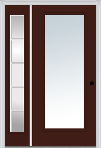 MMI FULL LITE 3'0" X 6'8" FIBERGLASS SMOOTH EXTERIOR PREHUNG DOOR WITH 1 FULL LITE GLASS SDL GRILLES SIDELIGHT 59