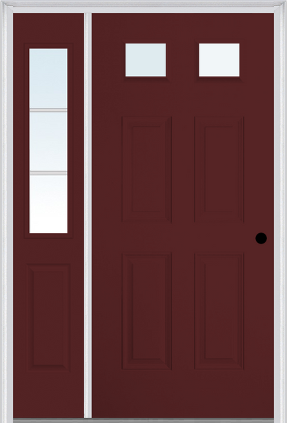 MMI 2-1/4 LITE 4 PANEL 3'0" X 6'8" FIBERGLASS SMOOTH EXTERIOR PREHUNG DOOR WITH 1 HALF LITE SDL GRILLES GLASS SIDELIGHT 23