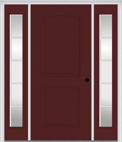 MMI 2 PANEL ARCH 3'0" X 6'8" FIBERGLASS SMOOTH EXTERIOR PREHUNG DOOR WITH 2 FULL LITE SDL GRILLES GLASS SIDELIGHTS 22