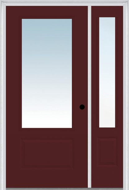 MMI 3/4 LITE 1 PANEL 3'0" X 6'8" FIBERGLASS SMOOTH EXTERIOR PREHUNG DOOR WITH 1 CLEAR 3/4 LITE GLASS SIDELIGHT 608