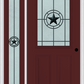 MMI 1/2 LITE 2 PANEL 6'8" FIBERGLASS SMOOTH ELEGANT STAR WROUGHT IRON EXTERIOR PREHUNG DOOR WITH 1 FULL LITE ELEGANT STAR WROUGHT IRON DECORATIVE GLASS SIDELIGHT 684