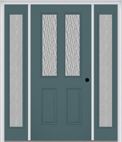 MMI 2-1/2 LITE 2 PANEL 3'0" X 6'8" TEXTURED/PRIVACY FIBERGLASS SMOOTH EXTERIOR PREHUNG DOOR WITH 2 FULL LITE TEXTURED/PRIVACY GLASS SIDELIGHTS 692