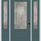 MMI 3/4 LITE 1 PANEL 6'8" FIBERGLASS SMOOTH NOUVEAU BRASS, NOUVEAU NICKEL, OR NOUVEAU PATINA EXTERIOR PREHUNG DOOR WITH 2 NOUVEAU BRASS/NICKEL/PATINA 3/4 LITE DECORATIVE GLASS SIDELIGHTS 608