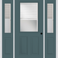 MMI 1/2 LITE 2 PANEL RAISE/LOWER BLINDS 3'0" X 6'8" FIBERGLASS SMOOTH EXTERIOR PREHUNG DOOR WITH 2 HALF LITE GLASS RAISE/LOWER BLINDS SIDELIGHTS 684 RLB 692 RLB