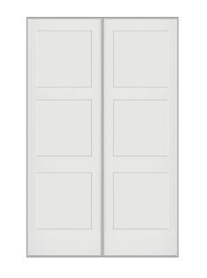REEB TWIN/DOUBLE 8'0 X 1-3/8 OR 1-3/4 3 PANEL EQUAL PRIMED FLAT SHAKER STICKING INTERIOR PREHUNG DOOR PR8730