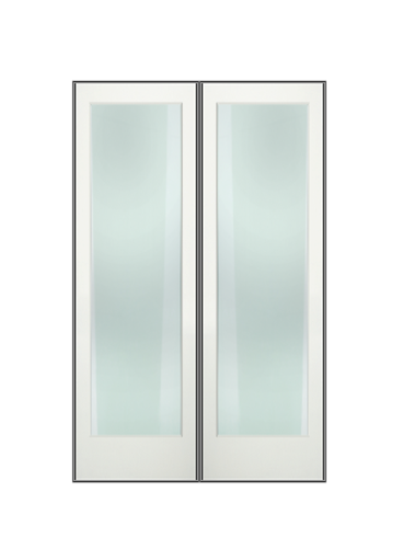 REEB TWIN/DOUBLE 1 LITE CLEAR/FROSTED 8'0" X 1-3/8 PRIMED PINE OVOLO TEMPERED GLASS INTERIOR FRENCH PREHUNG DOOR
