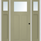 MMI CRAFTSMAN 2 PANEL SHAKER 3'0" X 6'8" FIBERGLASS SMOOTH LOW-E GLASS EXTERIOR PREHUNG DOOR WITH 2 CLEAR OR SDL 1/4 CRAFTSMAN LITE GLASS SIDELIGHTS 866, 867 SDL, OR 868 SDL