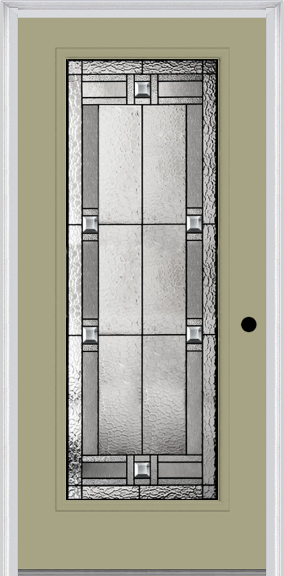 MMI FULL LITE 6'8" FIBERGLASS SMOOTH NOBLE PATINA DECORATIVE GLASS EXTERIOR PREHUNG DOOR 686