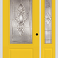 MMI 3/4 LITE 1 PANEL 3'0" X 6'8" FIBERGLASS SMOOTH HEIRLOOMS BRASS OR HEIRLOOMS SATIN NICKEL EXTERIOR PREHUNG DOOR WITH 1 HEIRLOOMS BRASS/SATIN NICKEL 3/4 LITE DECORATIVE GLASS SIDELIGHT 608