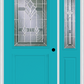 MMI 1/2 LITE 1 PANEL 6'8" FIBERGLASS SMOOTH RADIANT HUES NICKEL EXTERIOR PREHUNG DOOR WITH 1 HALF LITE RADIANT HUES NICKEL DECORATIVE GLASS SIDELIGHT 682