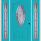 MMI SMALL OVAL 2 PANEL DELUXE 6'8" FIBERGLASS SMOOTH RADIANT HUES NICKEL EXTERIOR PREHUNG DOOR WITH 2 FULL LITE RADIANT HUES NICKEL DECORATIVE GLASS SIDELIGHTS 749