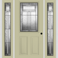 MMI 1/2 LITE 2 PANEL 6'8" FIBERGLASS SMOOTH ROYAL PATINA EXTERIOR PREHUNG DOOR WITH 2 FULL LITE ROYAL PATINA DECORATIVE GLASS SIDELIGHTS 684