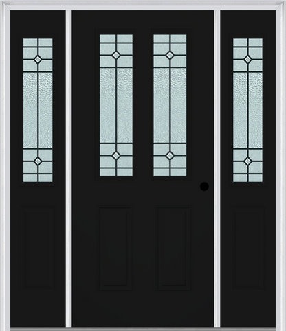 MMI 2-1/2 LITE 2 PANEL 6'8" FIBERGLASS SMOOTH BEAUFORT PATINA EXTERIOR PREHUNG DOOR WITH 2 HALF LITE BEAUFORT PATINA DECORATIVE GLASS SIDELIGHTS 692