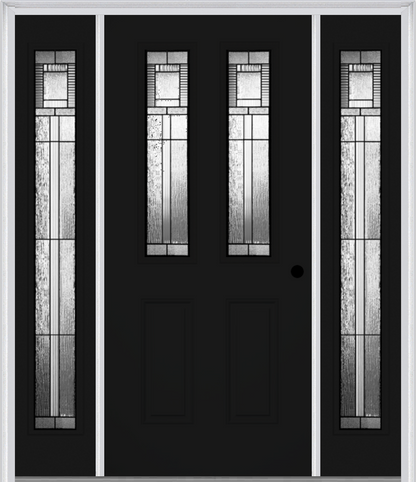 MMI 2-1/2 LITE 2 PANEL 6'8" FIBERGLASS SMOOTH ROYAL PATINA EXTERIOR PREHUNG DOOR WITH 2 FULL LITE ROYAL PATINA DECORATIVE GLASS SIDELIGHTS 692