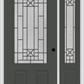 MMI 3/4 LITE 2 PANEL 6'8" FIBERGLASS SMOOTH COURTYARD NICKEL VEIN WROUGHT IRON EXTERIOR PREHUNG DOOR WITH 1 COURTYARD NICKEL VEIN WROUGHT IRON 3/4 LITE DECORATIVE GLASS SIDELIGHT 607