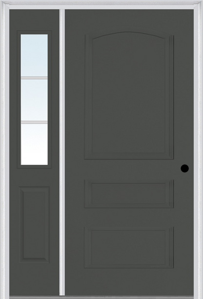 MMI 3 PANEL 3'0" X 6'8" FIBERGLASS SMOOTH EXTERIOR PREHUNG DOOR WITH 1 HALF LITE SDL GRILLES GLASS SIDELIGHT 31