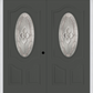 MMI TWIN/DOUBLE SMALL OVAL 2 PANEL DELUXE 6'8" FIBERGLASS SMOOTH NOUVEAU BRASS, NOUVEAU NICKEL, OR NOUVEAU PATINA DECORATIVE GLASS EXTERIOR PREHUNG DOOR 749