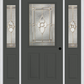 MMI 1/2 LITE 2 PANEL 6'8" FIBERGLASS SMOOTH NOUVEAU BRASS, NOUVEAU NICKEL, OR NOUVEAU PATINA EXTERIOR PREHUNG DOOR WITH 2 HALF LITE NOUVEAU BRASS/NICKEL/PATINA DECORATIVE GLASS SIDELIGHTS 684