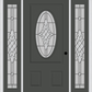 MMI SMALL OVAL 2 PANEL 6'8" FIBERGLASS SMOOTH GRACE NICKEL OR GRACE PATINA EXTERIOR PREHUNG DOOR WITH 2 FULL LITE GRACE NICKEL/PATINA DECORATIVE GLASS SIDELIGHTS 949