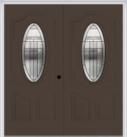 MMI TWIN/DOUBLE SMALL OVAL 2 PANEL DELUXE 6'8" FIBERGLASS SMOOTH ROYAL PATINA DECORATIVE GLASS EXTERIOR PREHUNG DOOR 749