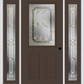 MMI 1/2 LITE 2 PANEL 6'8" FIBERGLASS SMOOTH MAJESTIC BRASS OR MAJESTIC NICKEL EXTERIOR PREHUNG DOOR WITH 2 FULL LITE MAJESTIC BRASS/NICKEL DECORATIVE GLASS SIDELIGHTS 684