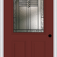 MMI 1/2 LITE 2 PANEL 6'8" FIBERGLASS SMOOTH OAK PARK PATINA DECORATIVE GLASS EXTERIOR PREHUNG DOOR 684