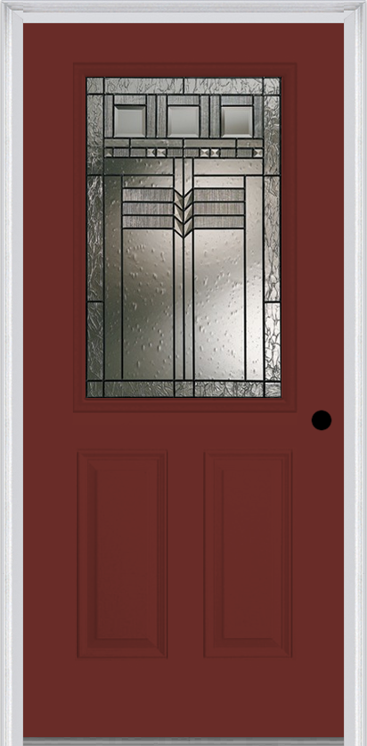 MMI 1/2 LITE 2 PANEL 6'8" FIBERGLASS SMOOTH OAK PARK PATINA DECORATIVE GLASS EXTERIOR PREHUNG DOOR 684