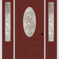 MMI SMALL OVAL 2 PANEL 6'8" FIBERGLASS SMOOTH HEIRLOOMS BRASS OR HEIRLOOMS SATIN NICKEL EXTERIOR PREHUNG DOOR WITH 2 HEIRLOOMS BRASS/SATIN NICKEL 3/4 LITE DECORATIVE GLASS SIDELIGHTS 949