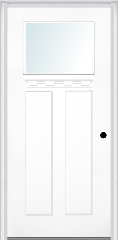 MMI CRAFTSMAN 2 PANEL SHAKER WITH SHELF 3'0" X 6'8" FIBERGLASS SMOOTH CLEAR OR SDL LOW-E GLASS FINGER JOINTED PRIMED EXTERIOR PREHUNG DOOR 866, 867SDL, OR 868SDL