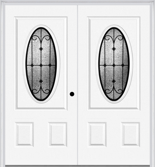 MMI TWIN/DOUBLE SMALL OVAL 2 PANEL 6'8" FIBERGLASS SMOOTH CHATEAU WROUGHT IRON DECORATIVE GLASS EXTERIOR PREHUNG DOOR 949