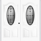 MMI TWIN/DOUBLE SMALL OVAL 2 PANEL DELUXE 6'8" FIBERGLASS SMOOTH CHATEAU WROUGHT IRON DECORATIVE GLASS EXTERIOR PREHUNG DOOR 749