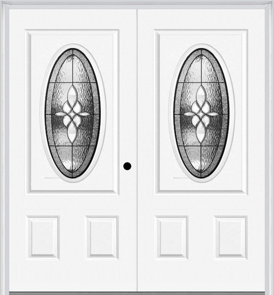 MMI TWIN/DOUBLE SMALL OVAL 2 PANEL 6'8" FIBERGLASS SMOOTH LUMIERE PATINA DECORATIVE GLASS EXTERIOR PREHUNG DOOR 949