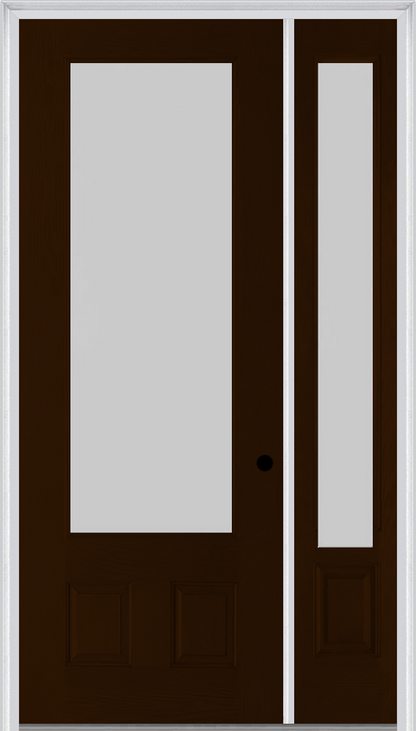 MMI 3/4 LITE 2 PANEL 3'0" X 8'0" FIBERGLASS OAK TEXTURED/PRIVACY GLASS EXTERIOR PREHUNG DOOR WITH 1 3/4 LITE 14 INCHES SIDELIGHT 759