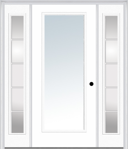 MMI FULL LITE 3'0" X 6'8" FIBERGLASS SMOOTH EXTERIOR PREHUNG DOOR WITH 2 FULL LITE SDL GRILLES GLASS SIDELIGHTS 59