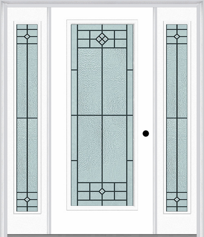 MMI FULL LITE 6'8" FIBERGLASS SMOOTH BEAUFORT PATINA EXTERIOR PREHUNG DOOR WITH 2 FULL LITE BEAUFORT PATINA DECORATIVE GLASS SIDELIGHTS 686