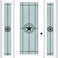 MMI FULL LITE 6'8" FIBERGLASS SMOOTH ELEGANT STAR WROUGHT IRON EXTERIOR PREHUNG DOOR WITH 2 FULL LITE ELEGANT STAR WROUGHT IRON DECORATIVE GLASS SIDELIGHTS 686