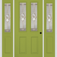 MMI 2-1/2 LITE 2 PANEL 6'8" FIBERGLASS SMOOTH NOUVEAU BRASS, NOUVEAU NICKEL, OR NOUVEAU PATINA EXTERIOR PREHUNG DOOR WITH 2 HALF LITE NOUVEAU BRASS/NICKEL/PATINA DECORATIVE GLASS SIDELIGHTS 692