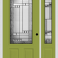 MMI 3/4 LITE 2 PANEL 6'8" FIBERGLASS SMOOTH METRO PATINA EXTERIOR PREHUNG DOOR WITH 1 METRO PATINA 3/4 LITE DECORATIVE GLASS SIDELIGHT 607