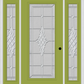 MMI FULL LITE 6'8" FIBERGLASS SMOOTH GRACE NICKEL OR GRACE PATINA EXTERIOR PREHUNG DOOR WITH 2 FULL LITE GRACE NICKEL/PATINA DECORATIVE GLASS SIDELIGHTS 686